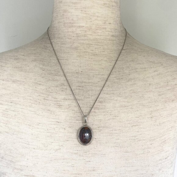 Sterling Silver 925 Oval Bezel Set Brecciated Jasper Pendant Necklace 18.5" - Picture 2 of 16
